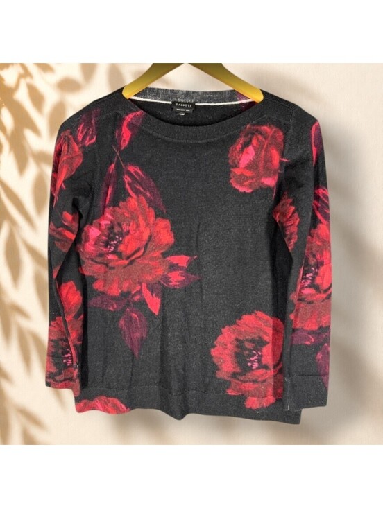 Talbots Sweaters - Talbots Sweater Pullover Women S Small Black Floral Wool Knit Long Sleeve Soft